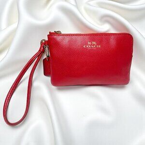 Coach Corner Zip Wristlet True Red Pebbled Leather H1680-F54626
